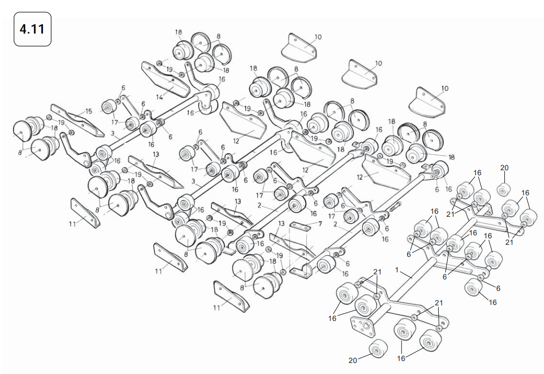 4.11 Roller Carrier Frames (5215 Machines - Inboard rollers digger position)