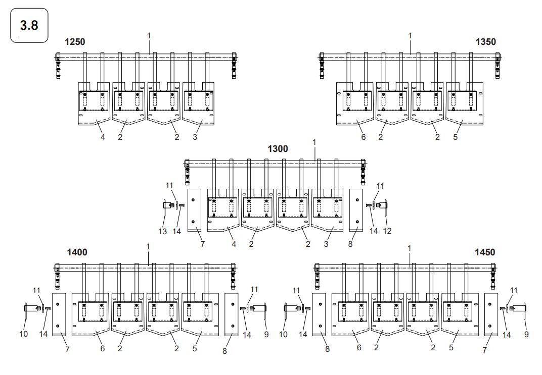 3.8 Share Config (Open front machines 1250 - 1450 wide)